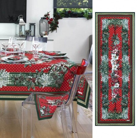 Chemin De Table Noël 33x183 Cm - Motifs Flocons De Neige Et Givre, Tissu Doré Et Blanc, Décoration Fête