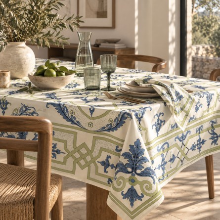 Nappe Trianon - Fond crème/bleu