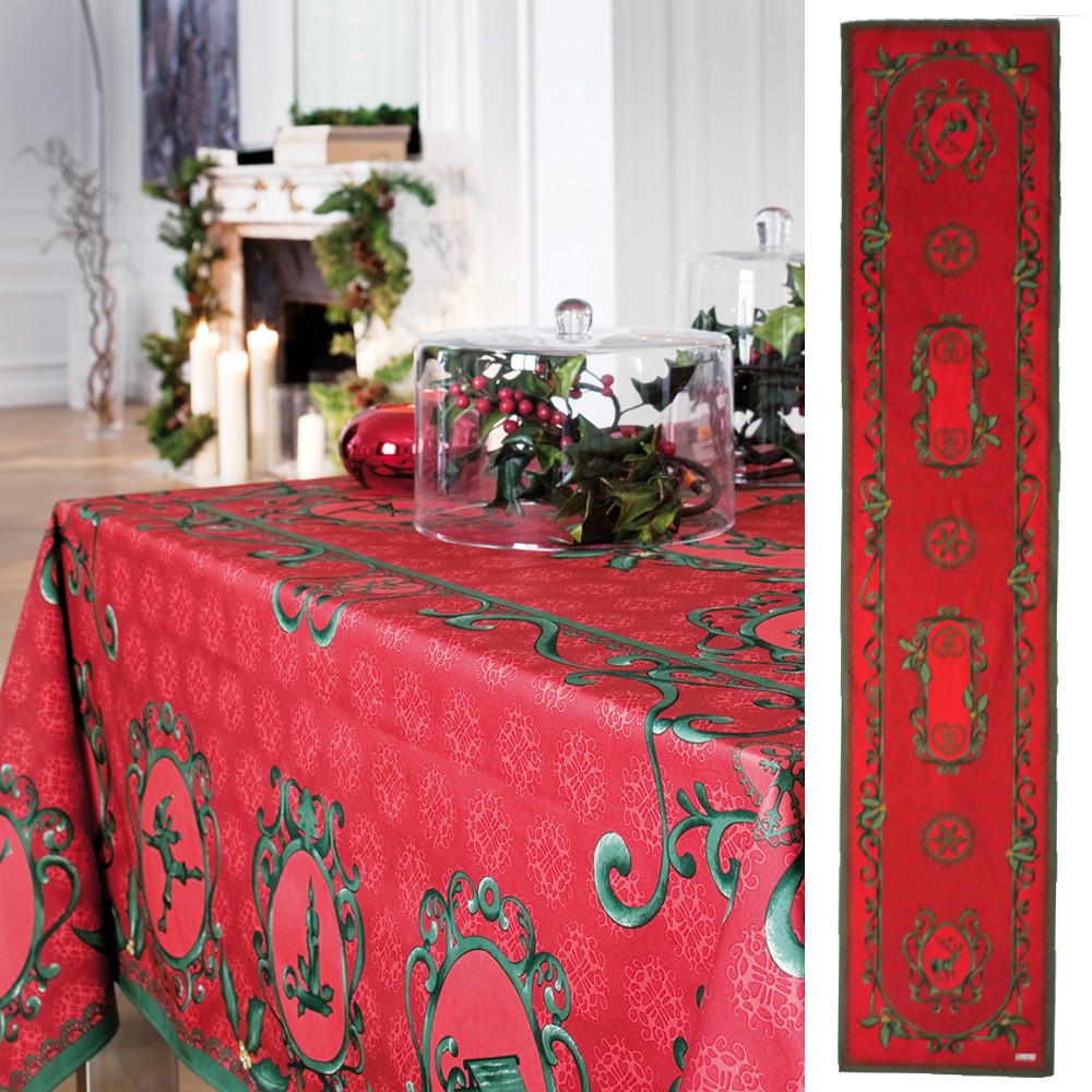 Chemin de table Jour de Fête Vert et Rouge 50 x 150 cm Coton - Beauvillé