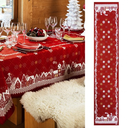 Chemin de table noël chic tissu rouge 28 cm x 2,5 m