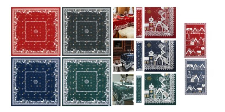 Motif Nuit étoilée, nappes à plat, chemins de table, serviettes en papier décliné dans tous les coloris.