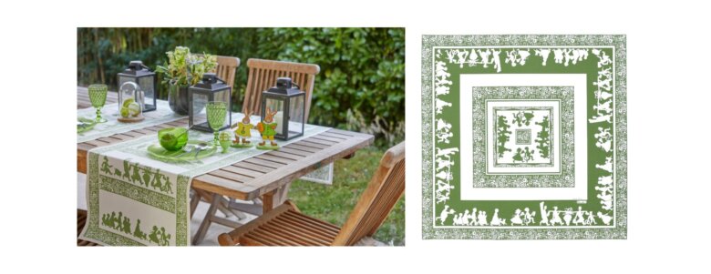 Décoration de table de Pâques avec la nappe Silhouettes coloris vert de Beauvillé